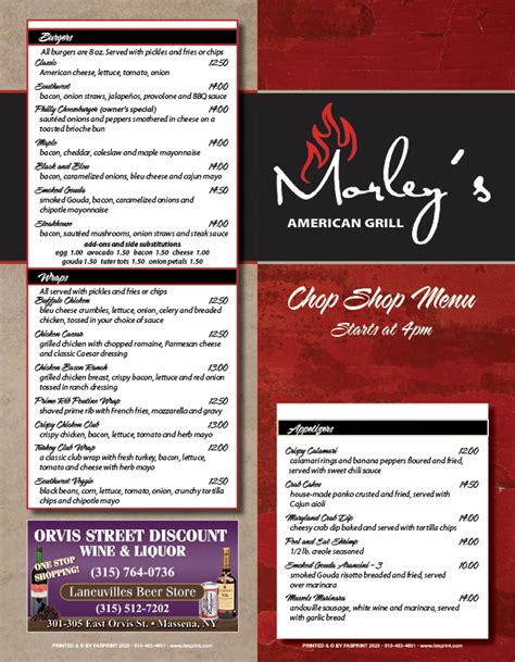 Closes in 49 min See all hours. . Morleys american grill menu